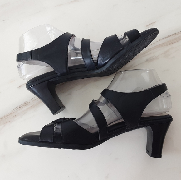 Beautifeel Black Leather Block Stack High Heel Caged Strappy Sandal Sz 10 - Picture 7 of 10